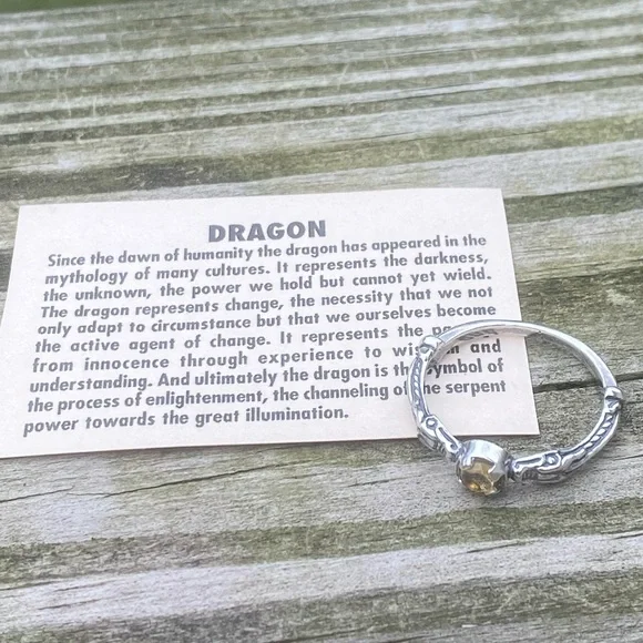 Celtic Dragon Ring .925 Sterling Silver w/ genuine citrine sz 9 medieval dragon - Picture 15 of 16